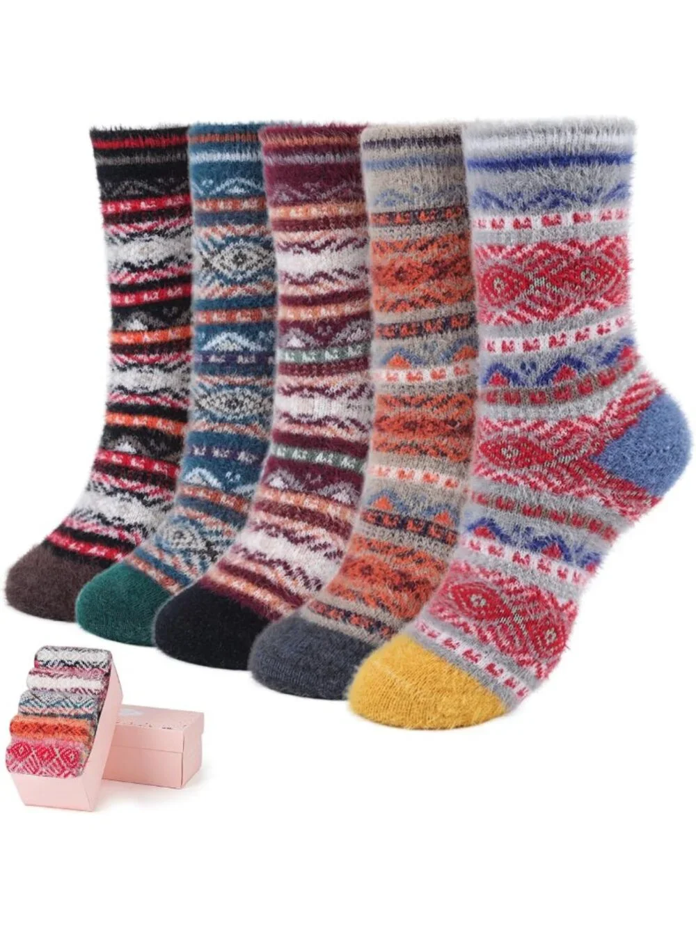 Cozy Warm Fuzzy Winter Socks - 5 Pairs Comfy Gift Set for Women, Perfect for